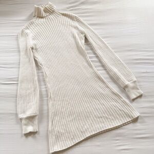 Tiger Mist Cream Ribbed Turtleneck Sweater Dress 064-D